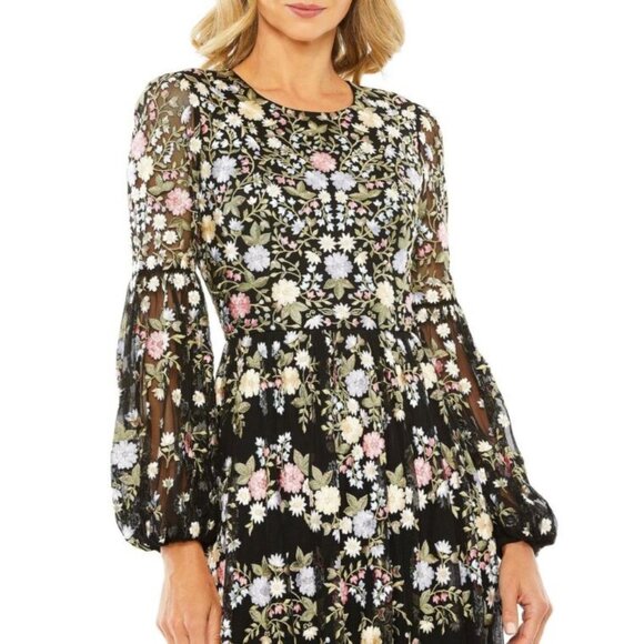 Mac Duggal 35161 Black Floral Embroidered Maxi Evening Dress Gown Size 16 NWT - Picture 2 of 7